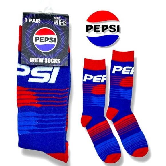 Pepsi Novelty Crew  Socks Reinforced Toe Heel Red Blue Unisex Men Shoe SZ 6-13 - Picture 16 of 16